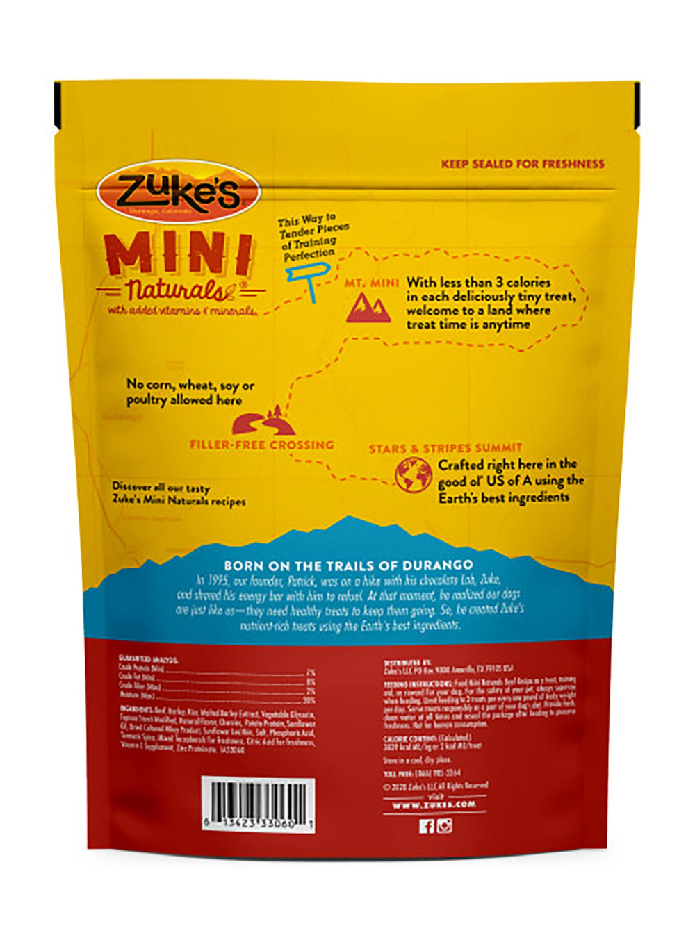 Zuke's Mini Naturals: ingredientes naturales como cerezas y romero para snack sabroso.