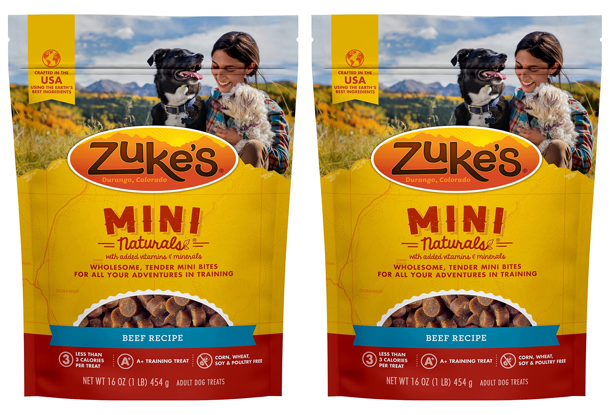 Zuke's Mini Naturals ternera: recompensa suave para sesiones de entrenamiento diarias.