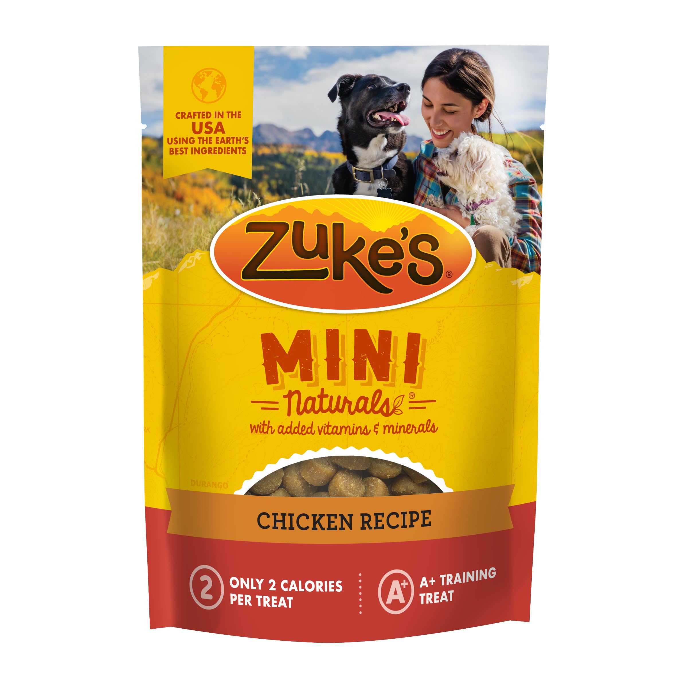 Premio de Zuke's Mini Naturals con pollo real, ideal para entrenamiento.