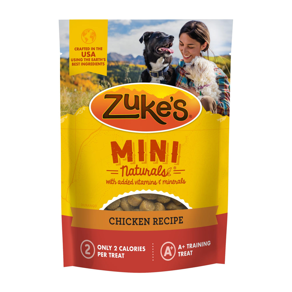 Premio de Zuke's Mini Naturals con pollo real, ideal para entrenamiento.