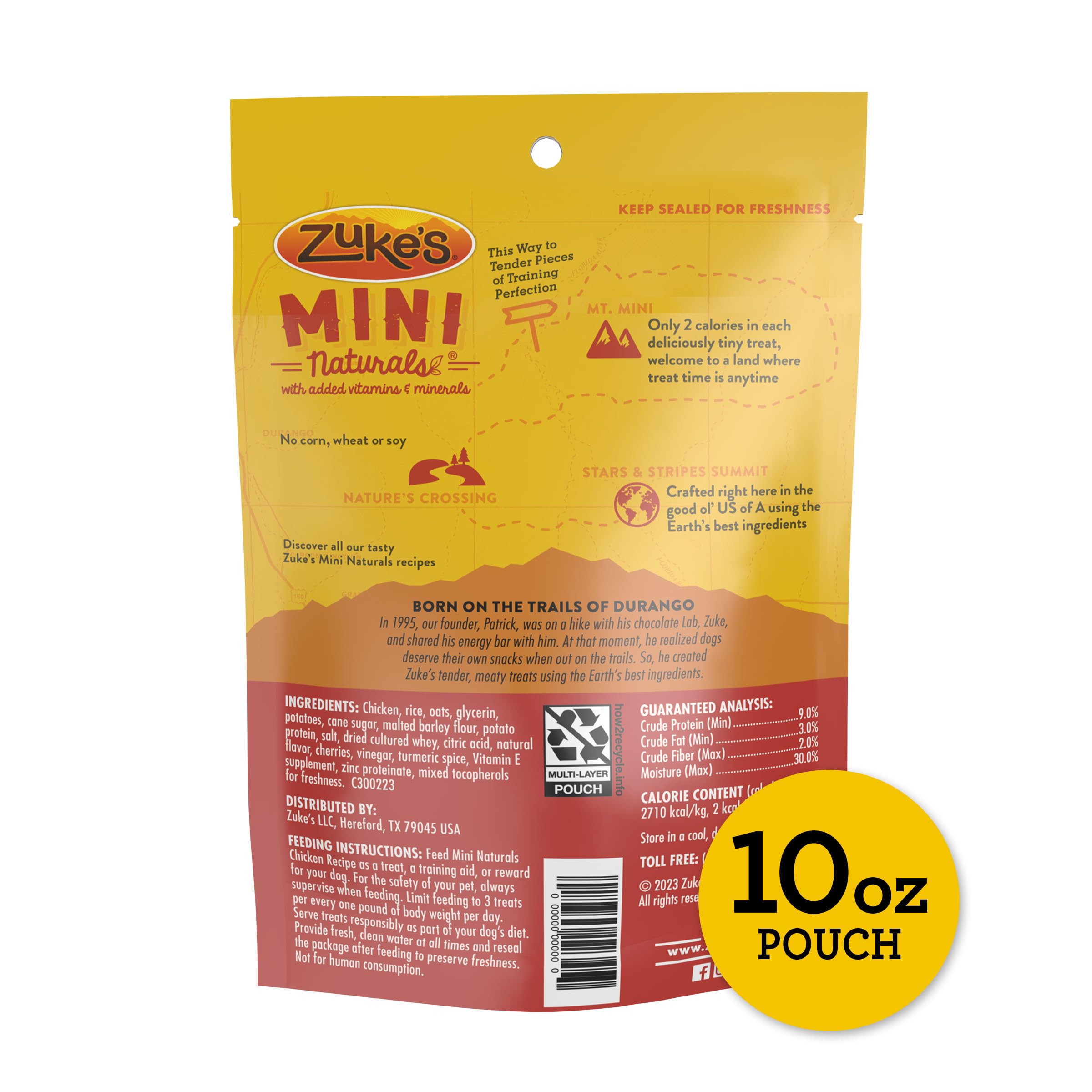 Zuke's Mini Naturals con vitaminas y minerales para apoyar el bienestar diario.