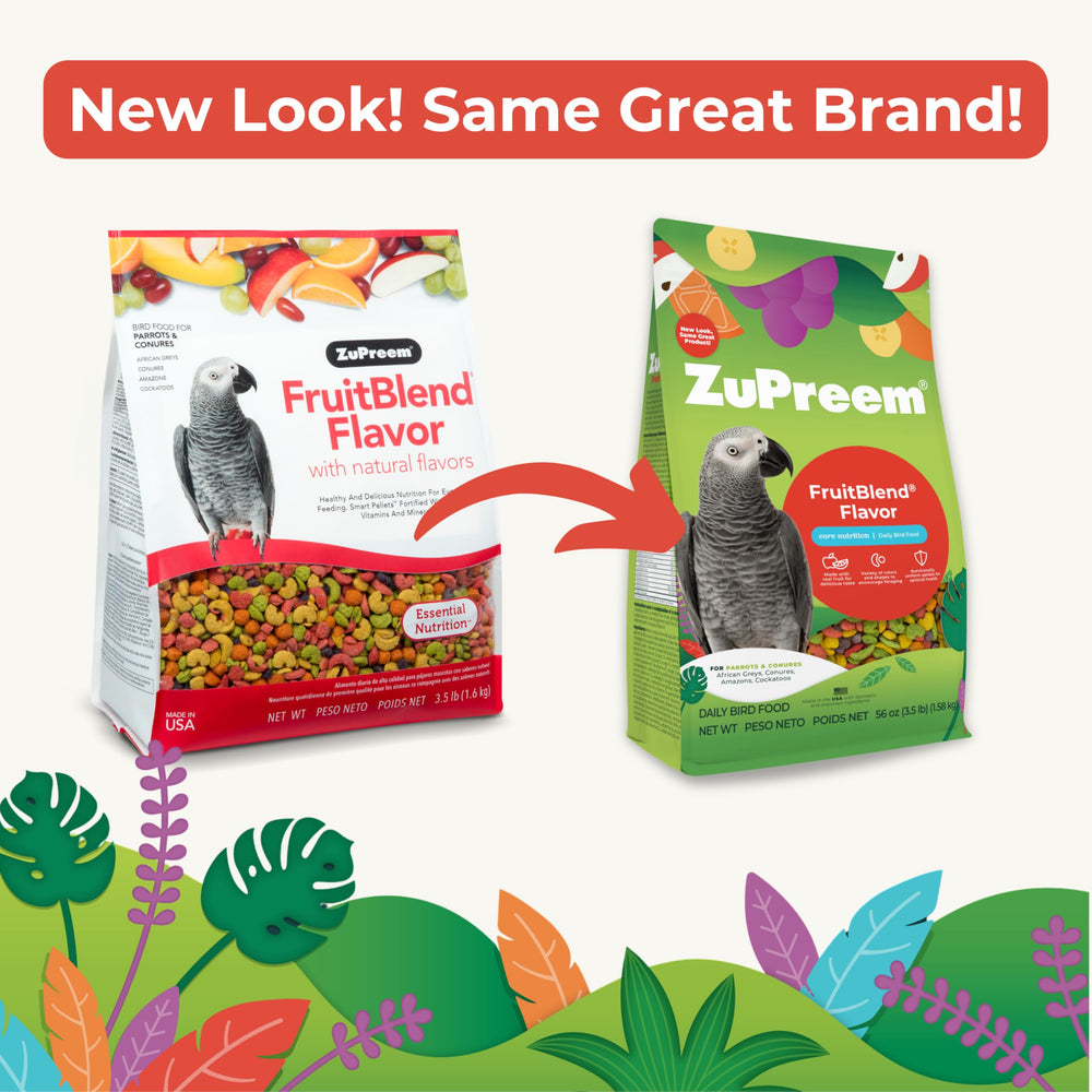 ZuPreem FruitBlend paquetes dobles, opción de dieta diaria para aves.