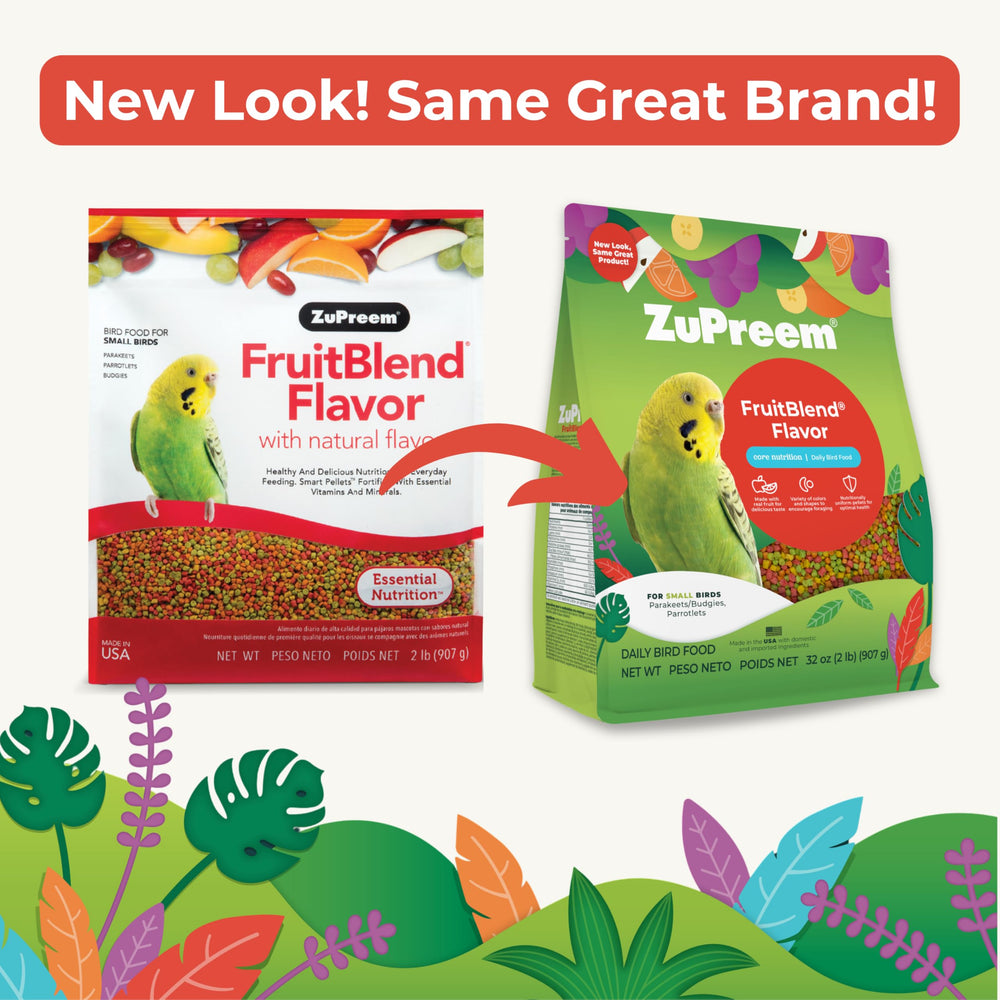 Pellets FruitBlend de ZuPreem con sabores de fruta para aves pequeñas.