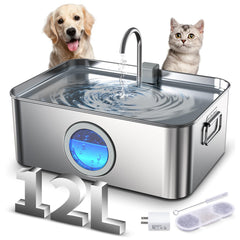 Zuqqony bebedero de acero inoxidable con capacidad 12L para varias mascotas.