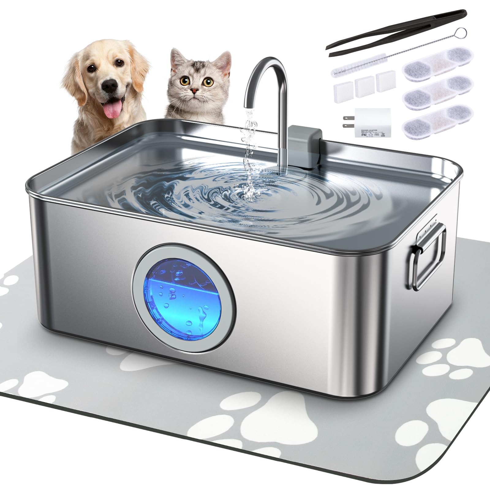 Zuqqony bebedero para perros de acero inoxidable con capacidad 12l, ideal para múltiples mascotas.