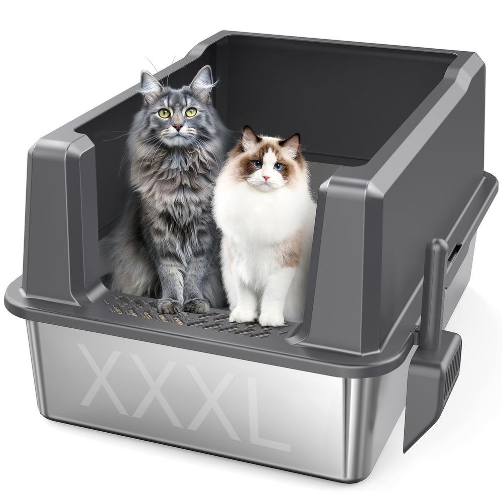 Zuqqony caja de arena de acero inoxidable XXXL con tapa, ideal para gatos grandes.