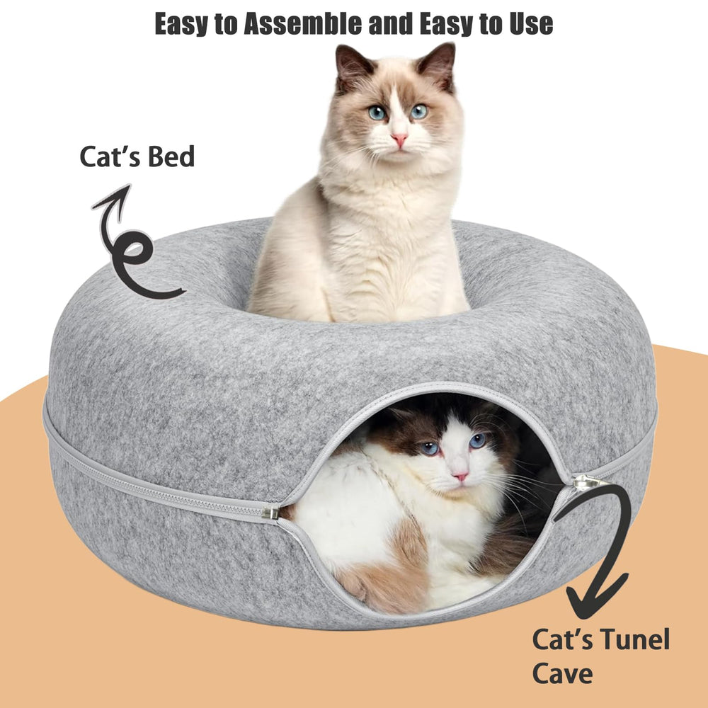 ZVGV doble-diseno-rosquilla-tunel-gatos facilita exploración y descanso para varias mascotas.