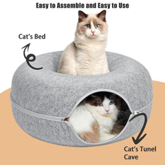 ZVGV doble-diseno-rosquilla-tunel-gatos facilita exploración y descanso para varias mascotas.