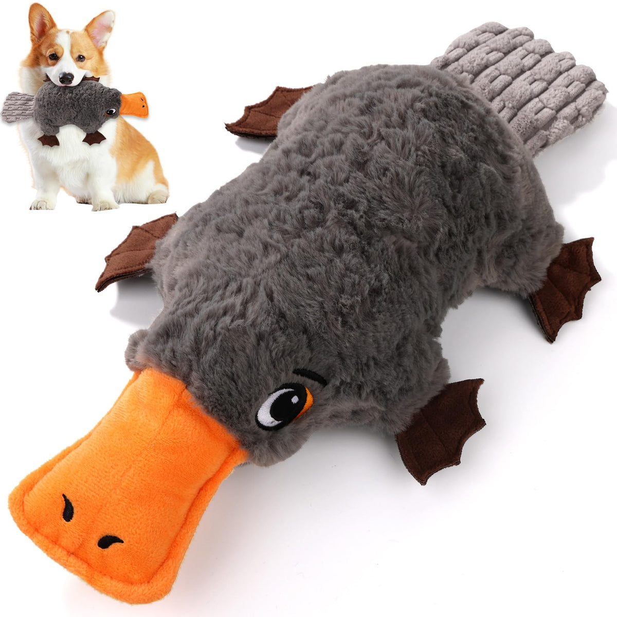 ZYBDP Platypus: juguete sonoro realista para perros, ideal para juego interactivo.