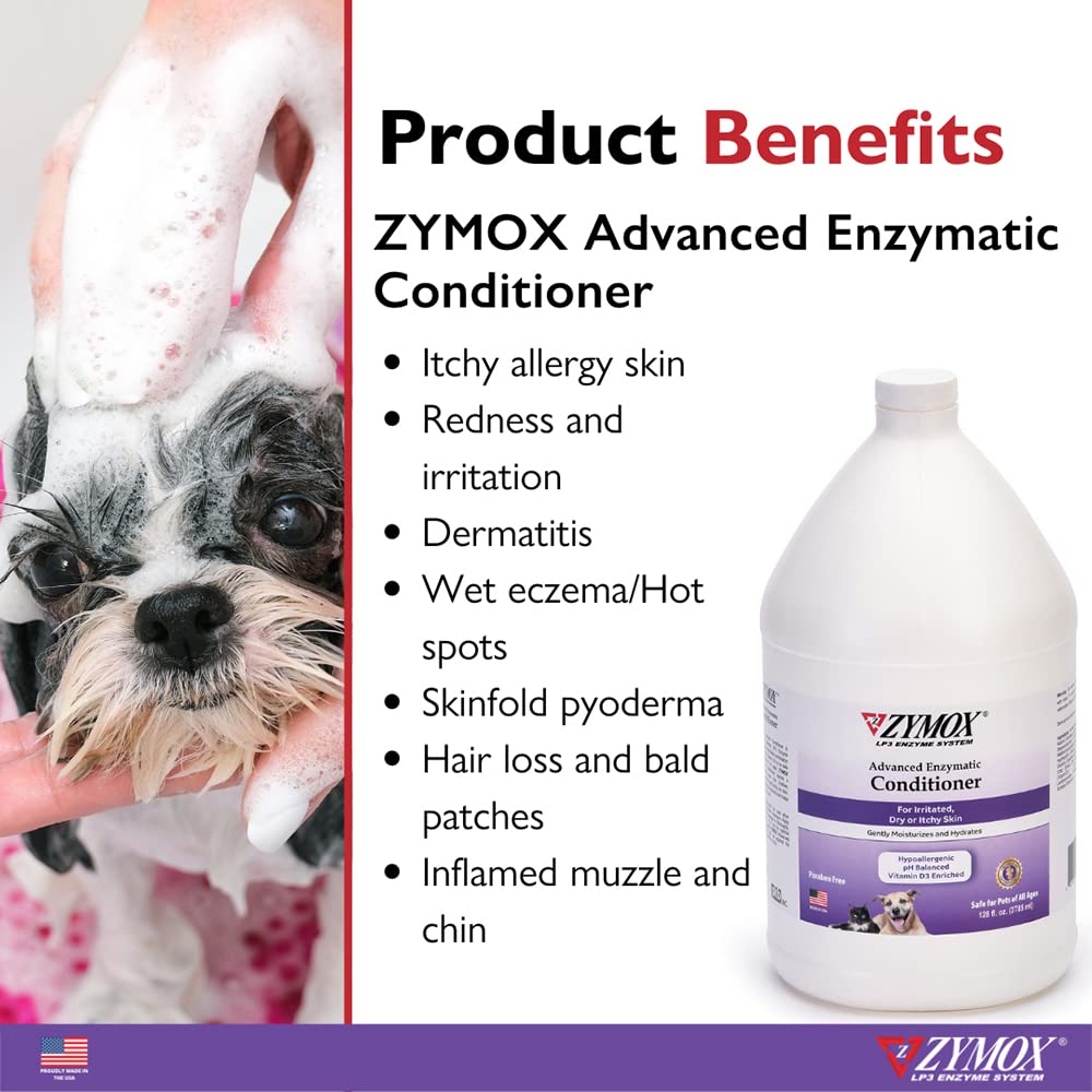 ZYMOX Condicionador Enzimático para mascotas, desenredo rápido para pelaje limpio y manejable.