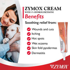 Zymox crema tópica con envase de 1 onza para uso seguro en mascotas.