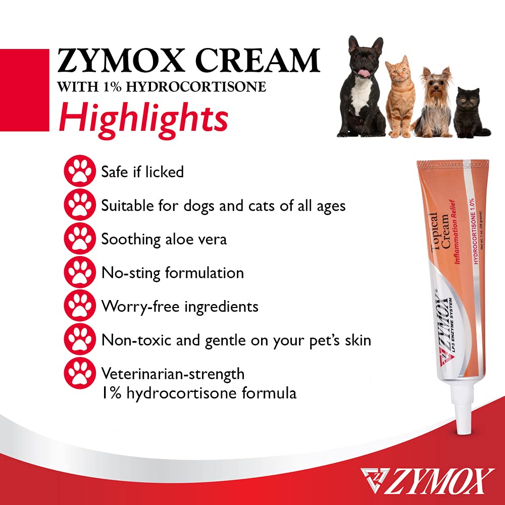 Zymox crema tópica aplicada en el rostro de una mascota, alivio suave.