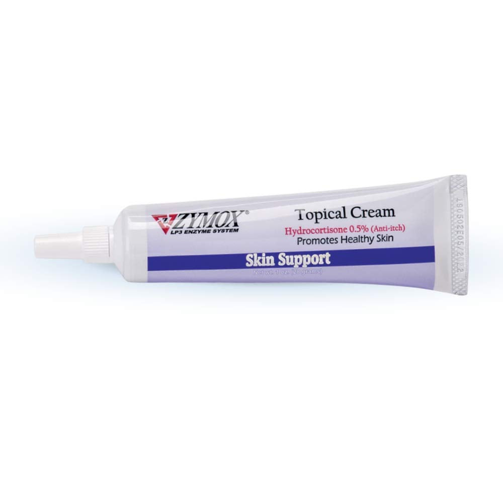 Zymox crema tópica con hidrocortisona 0,5% para perros y gatos, alivio suave potencial.