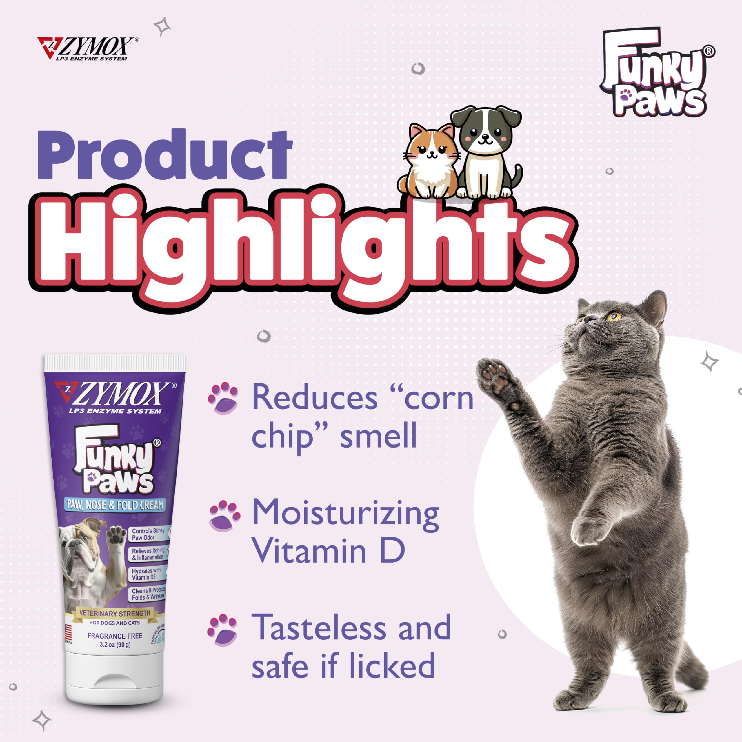 Zymox Funky Paws cuida la nariz sensible con hidratación suave.