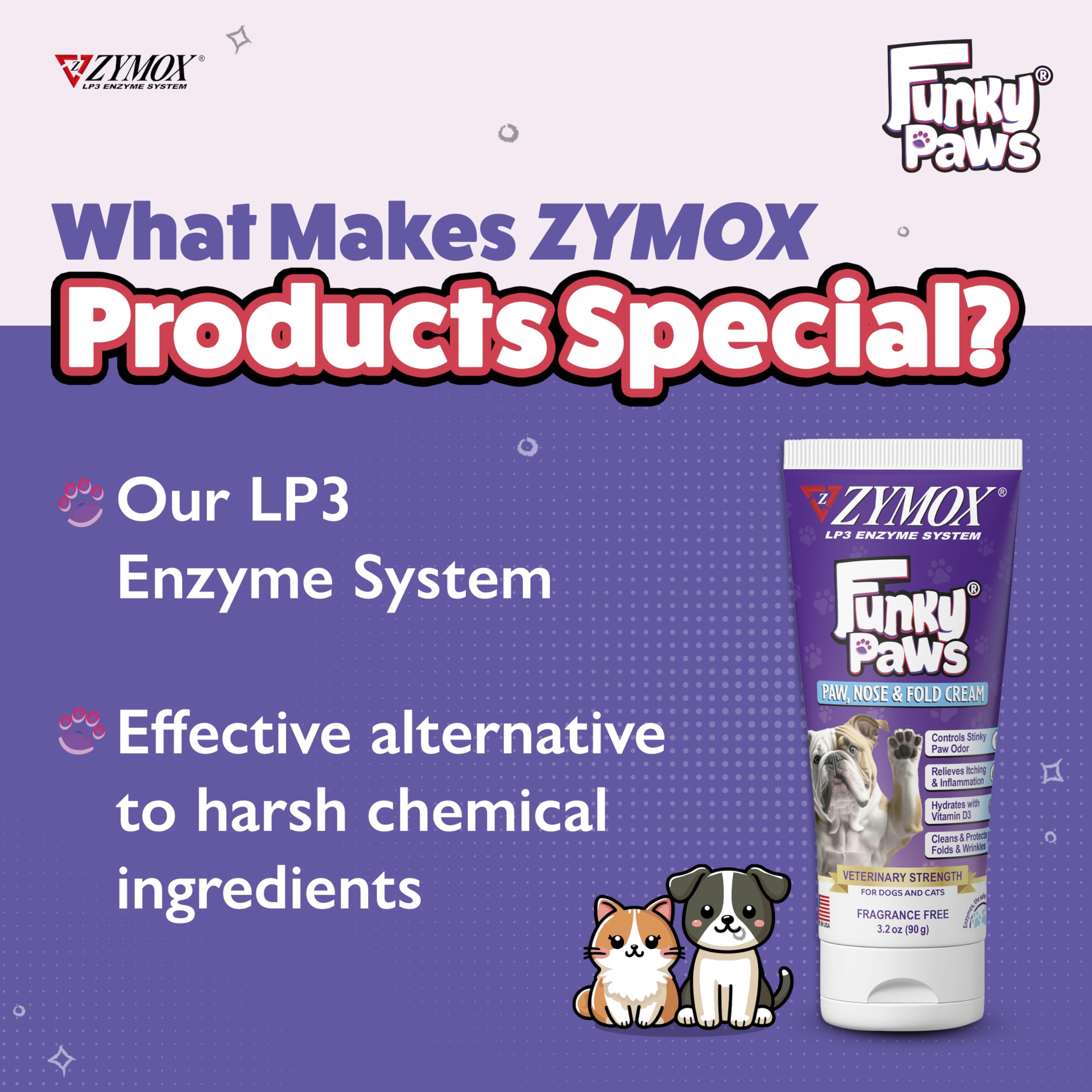Zymox Funky Paws protege pliegues de la piel para perros y gatos.