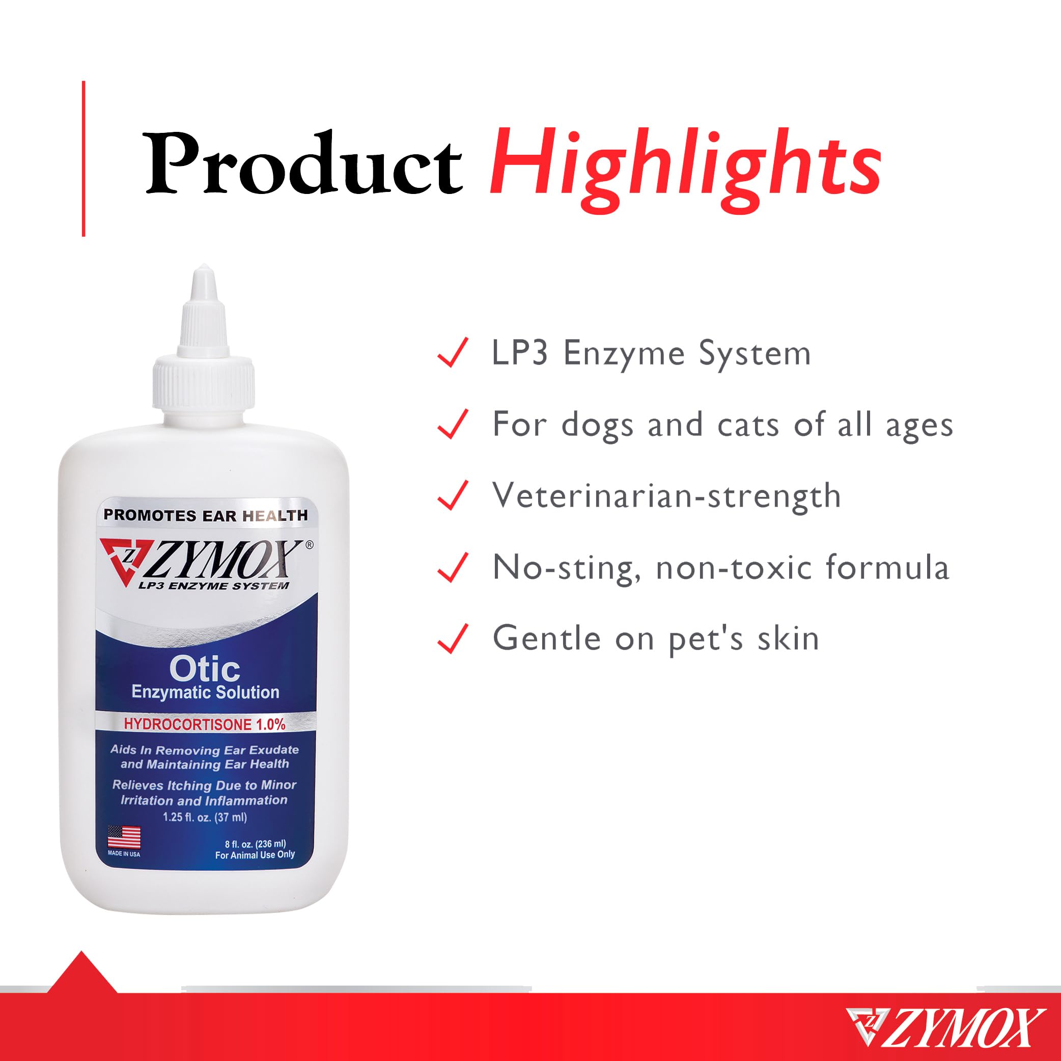 Aplicación de Zymox Otic en la oreja de una mascota.