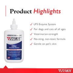 Aplicación de Zymox Otic en la oreja de una mascota.