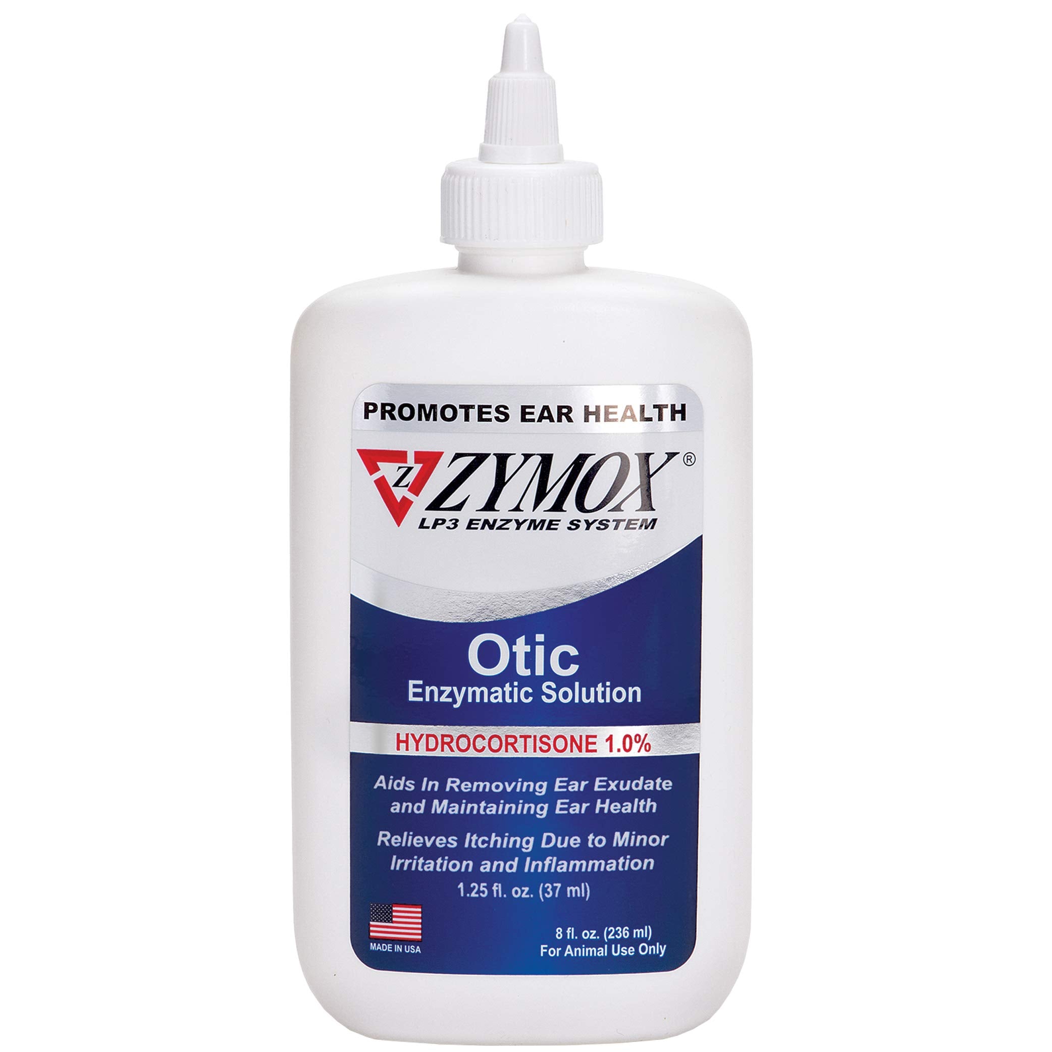Zymox Otic botella de 8oz para el cuidado de orejas de perros y gatos.