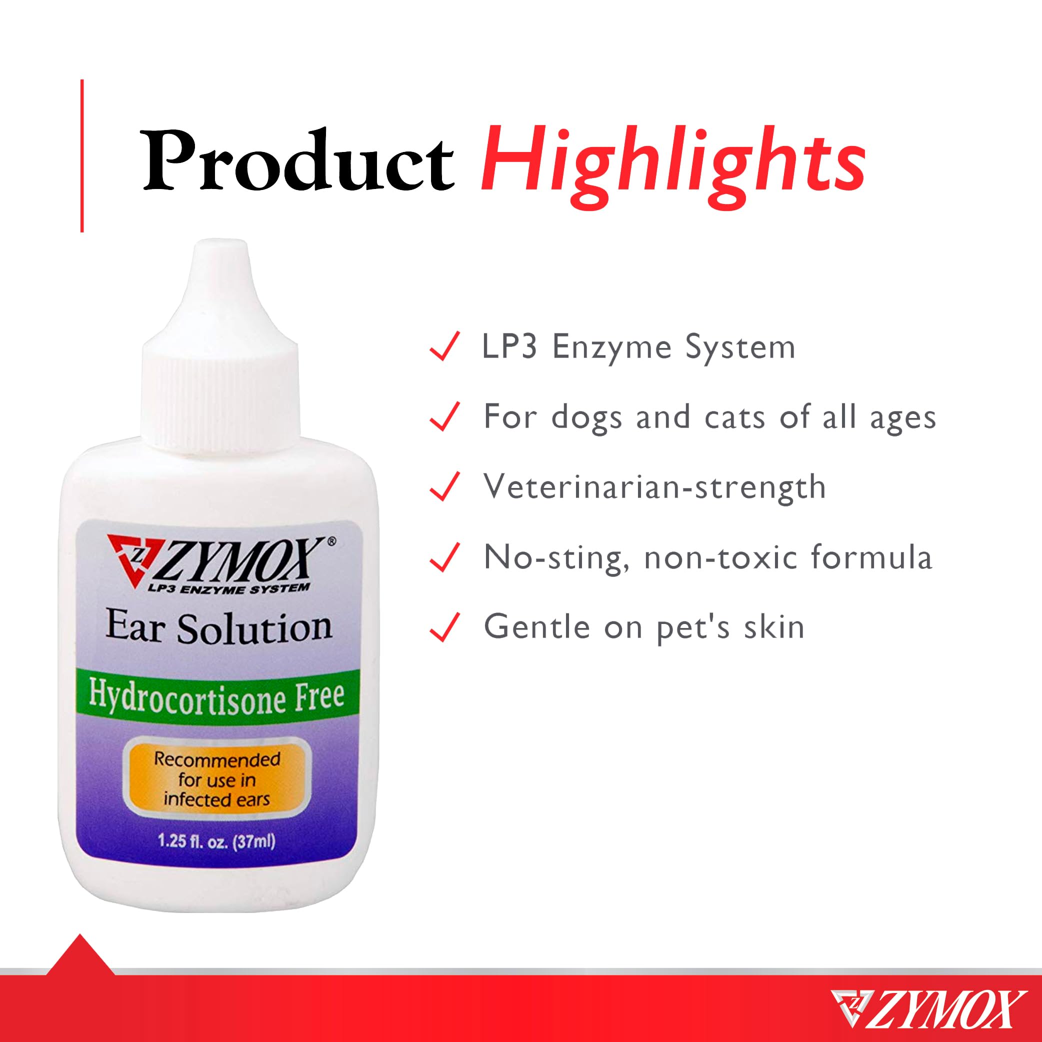 Zymox Otic sin hidrocortisona para oídos sensibles de mascotas.