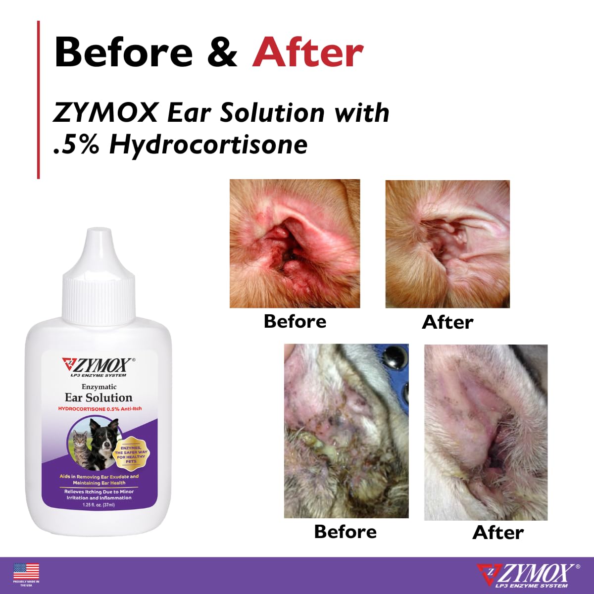 ZYMOX sistema enzimático LP3 ayuda a eliminar secreciones en orejas.