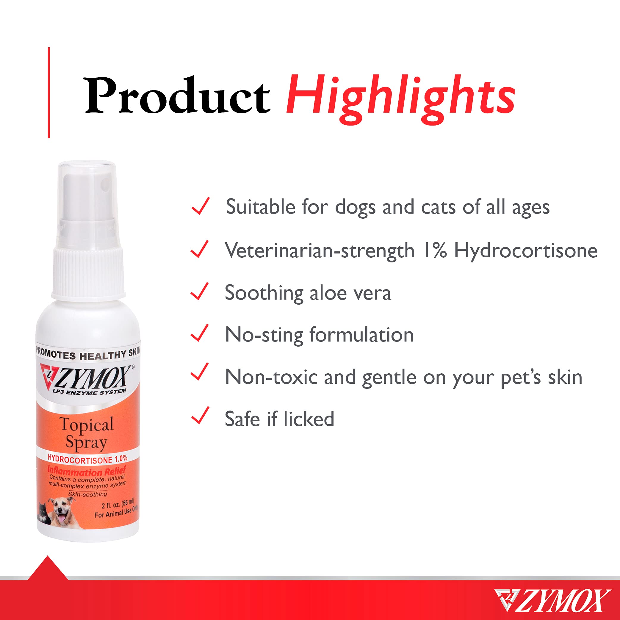 Zymox Topical Hot Spot Spray se aplica directamente sobre la piel para alivio rápido