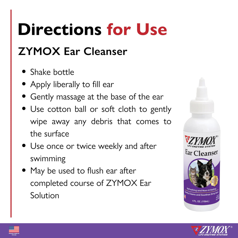 Uso seguro de Zymox tras la limpieza de orejas, sin irritación