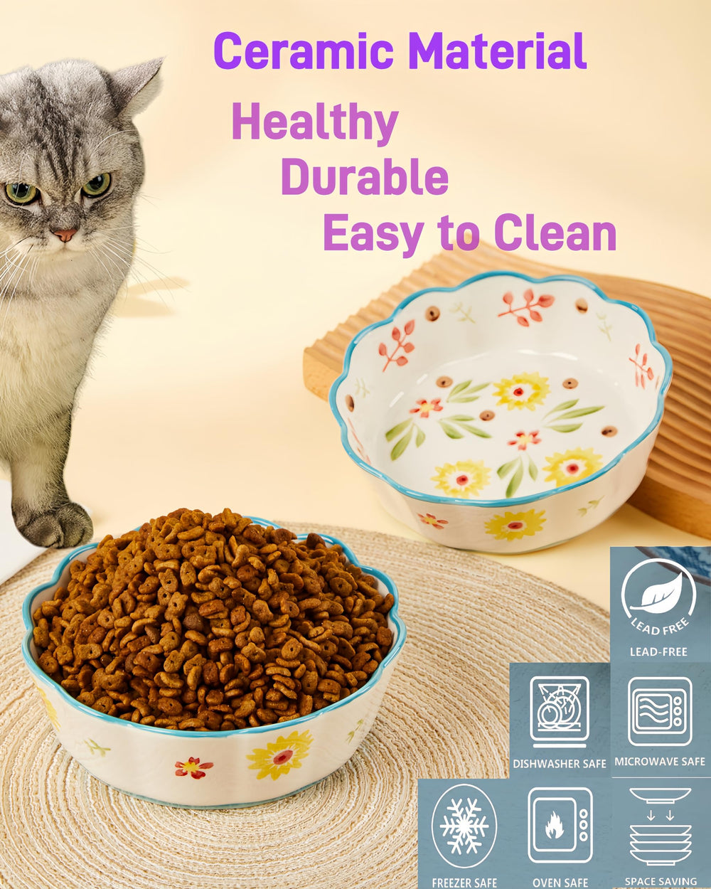 zyutong tazones atractivos para gatos, cerámicos, decorativos y prácticos para comidas diarias.