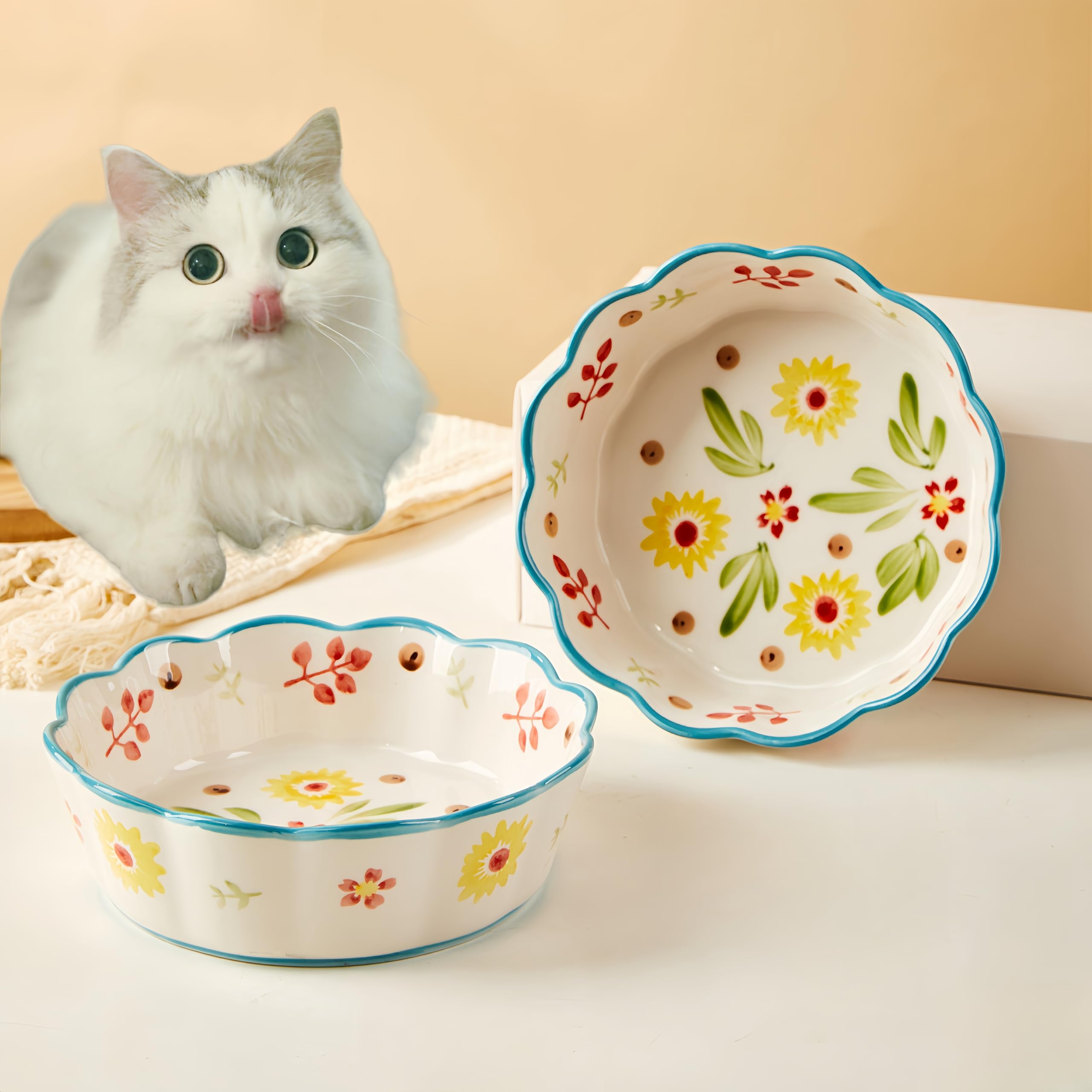 zyutong dos tazones cerámicos para gatos, 6 pulgadas, ideal para comida y agua.